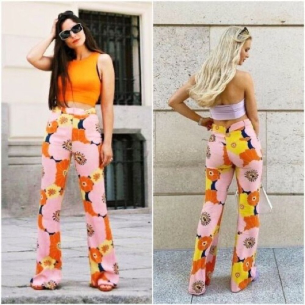 Zara | Floral High Rise Wide Leg Pants